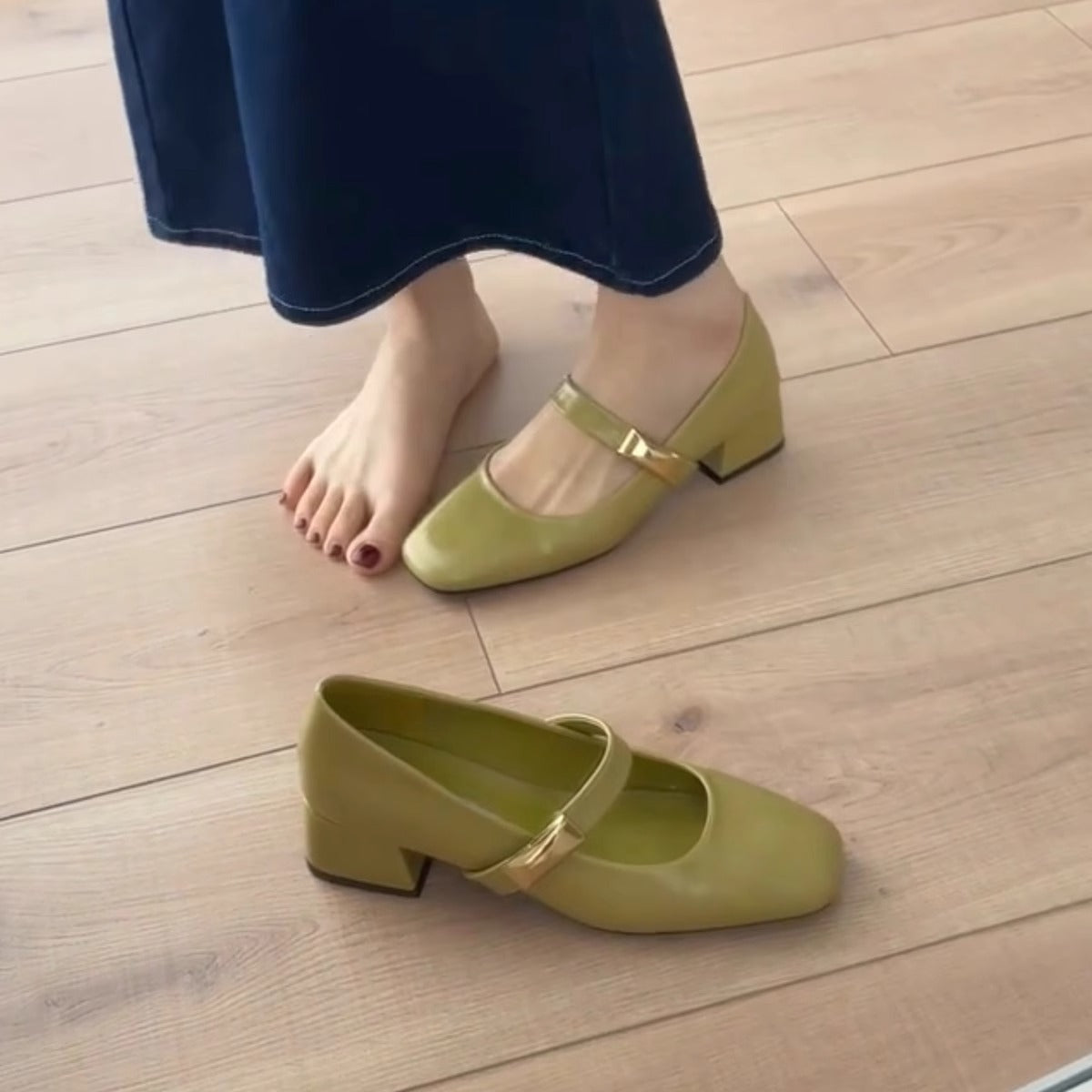 Single-strap Square-toe Chic Pumps Low-cut Mary Jane Shoes